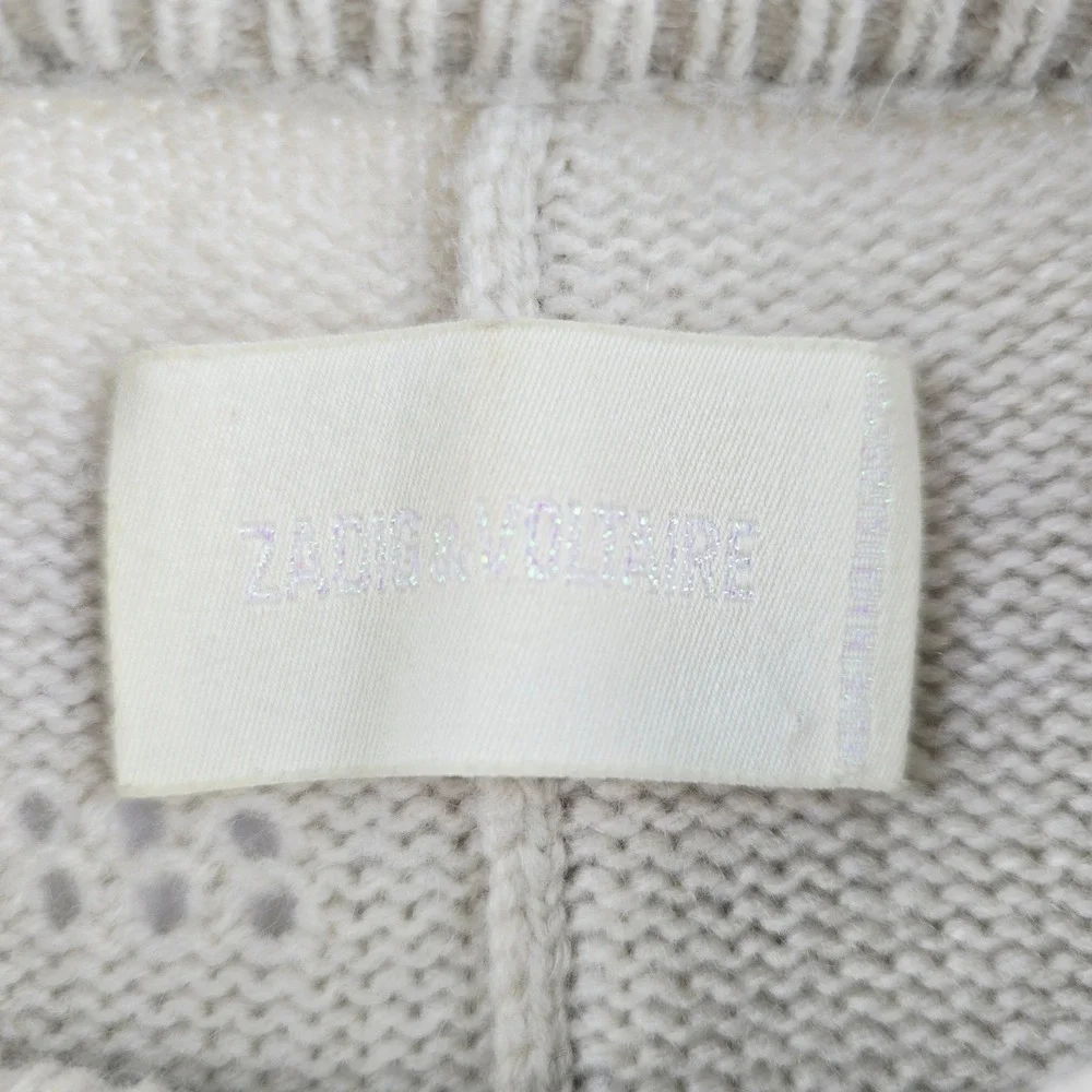 Zadig & Voltaire Rozenn Wool Cashmere Sweater Knit Cream Blue Womens Size Medium